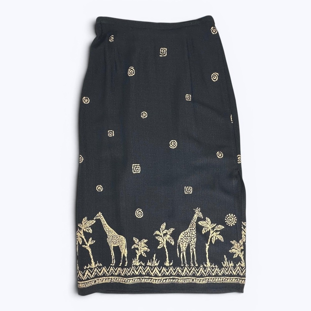 Vtg Alfred Dunner Maxi Skirt Safari Border Print Earthy Boho 90s USA Petite 12